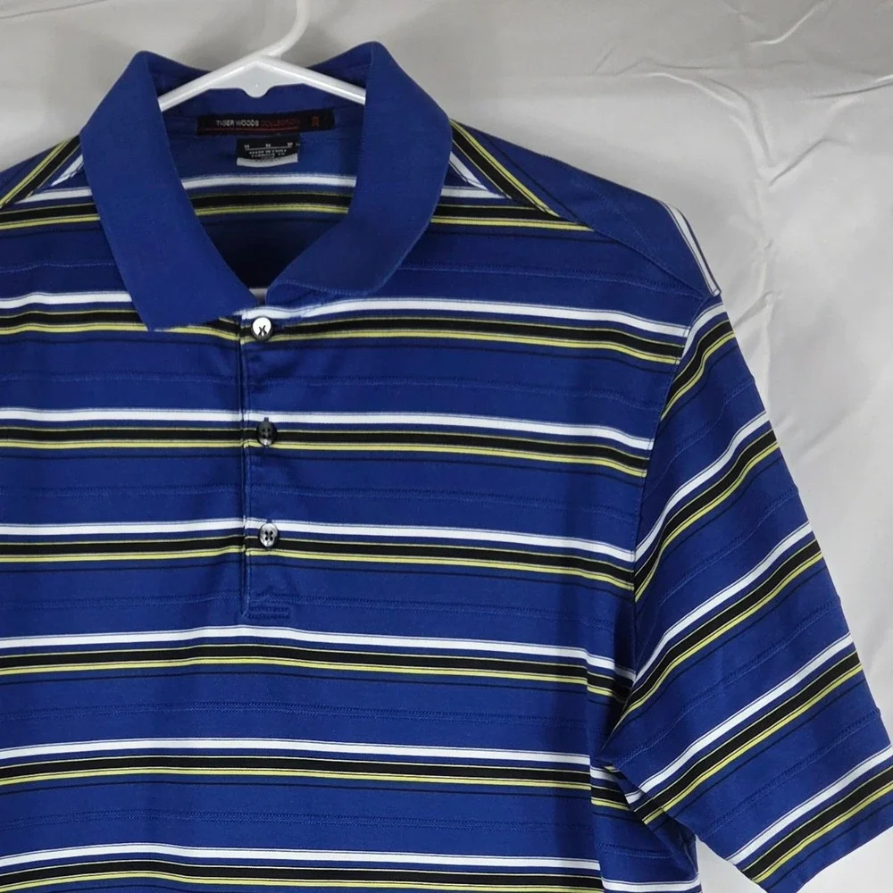 Nike Tiger Woods Collection Mens Blue Striped Golf Polo Shirt M 416671-437